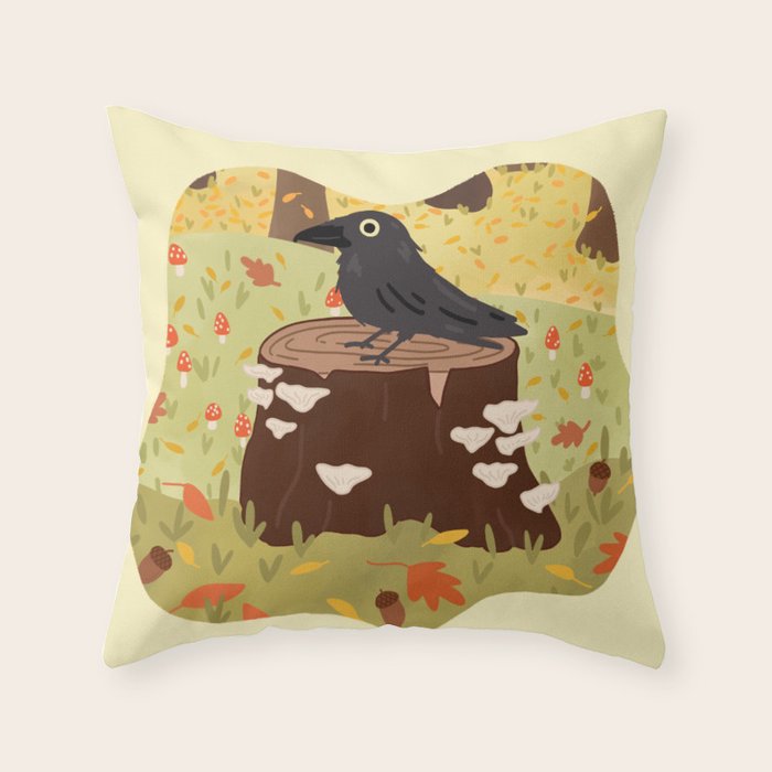 Woodland Crow Throw Pillow Gallery Image 6