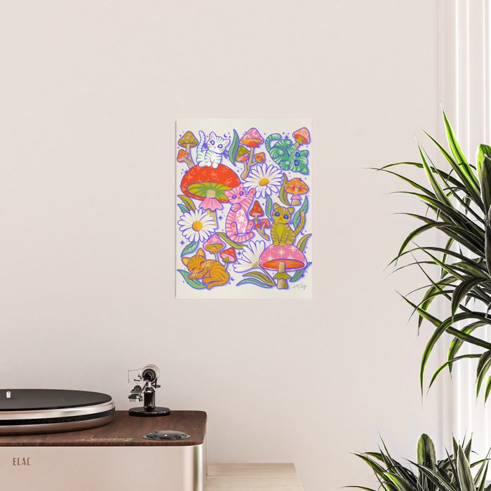 Kittens & Shrooms - Rainbow & Indigo on White Poster Gallery Image 2
