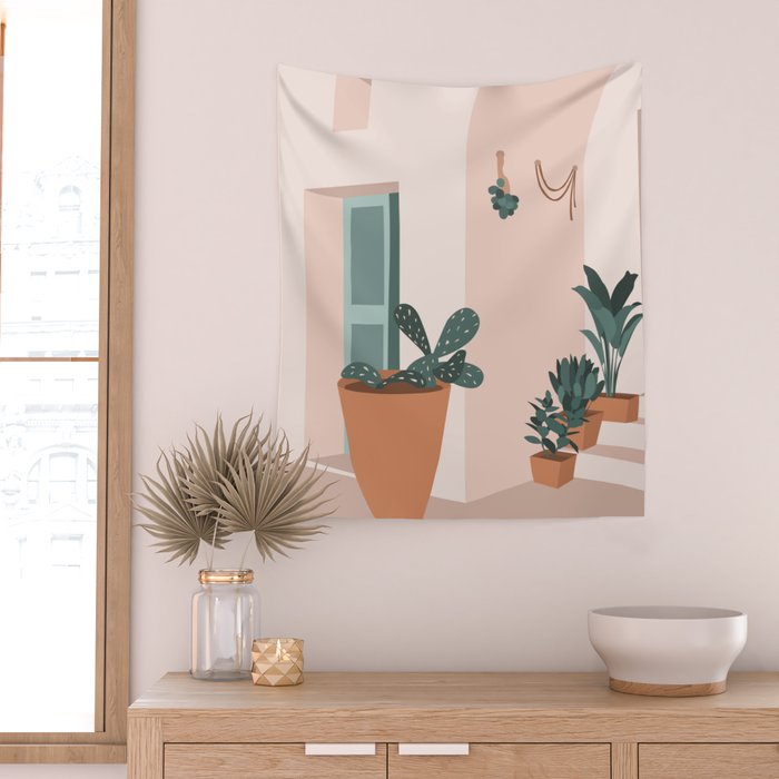 Summer doorway in Greece Wall Tapestry Gallery Image 2