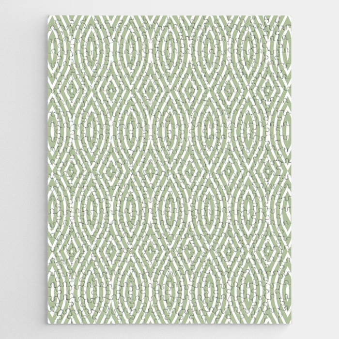 Decorative Boho Geo Pattern, Sage Green and White Jigsaw Puzzle Gallery Image 1