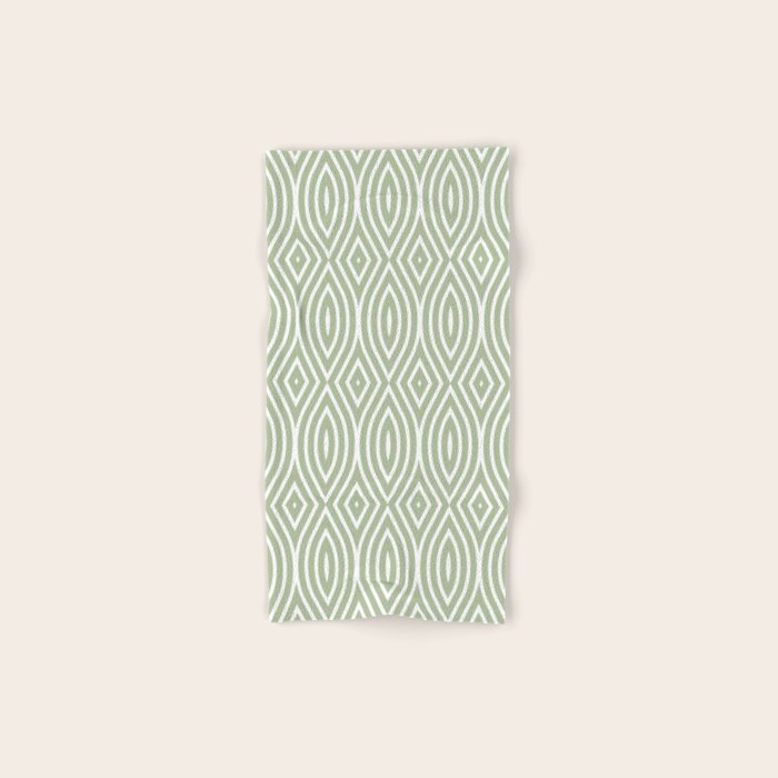 Decorative Boho Geo Pattern, Sage Green and White Bath Towel Gallery Image 1