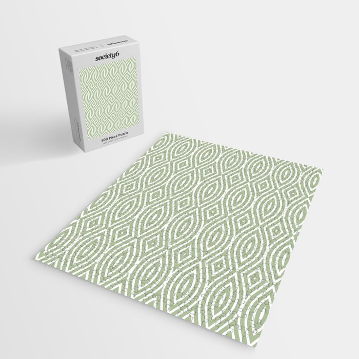 Decorative Boho Geo Pattern, Sage Green and White Jigsaw Puzzle Gallery Image 2