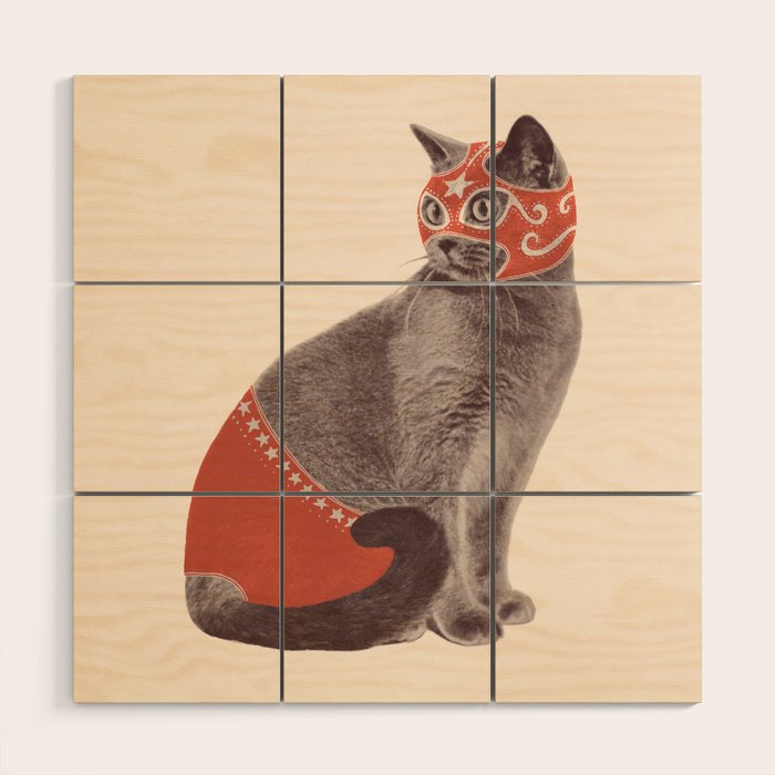 Cat Wrestler Wood Wall Art Gallery Image 1
