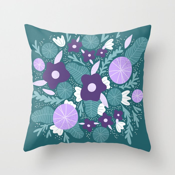Violet and purple flowers Throw Pillow Gallery Image 1
