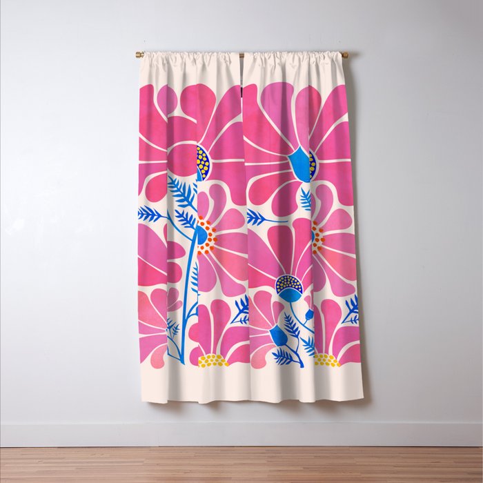Pink Wildflowers - Floral Illustration Window Curtain Gallery Image 3