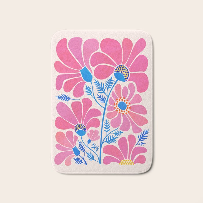 Pink Wildflowers - Floral Illustration Bath Mat Gallery Image 1