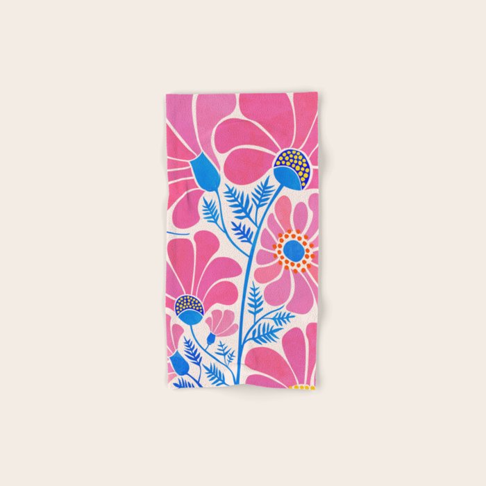 Pink Wildflowers - Floral Illustration Bath Towel Gallery Image 1