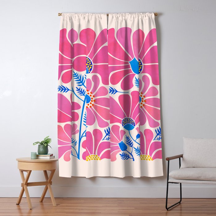 Pink Wildflowers - Floral Illustration Window Curtain Gallery Image 5