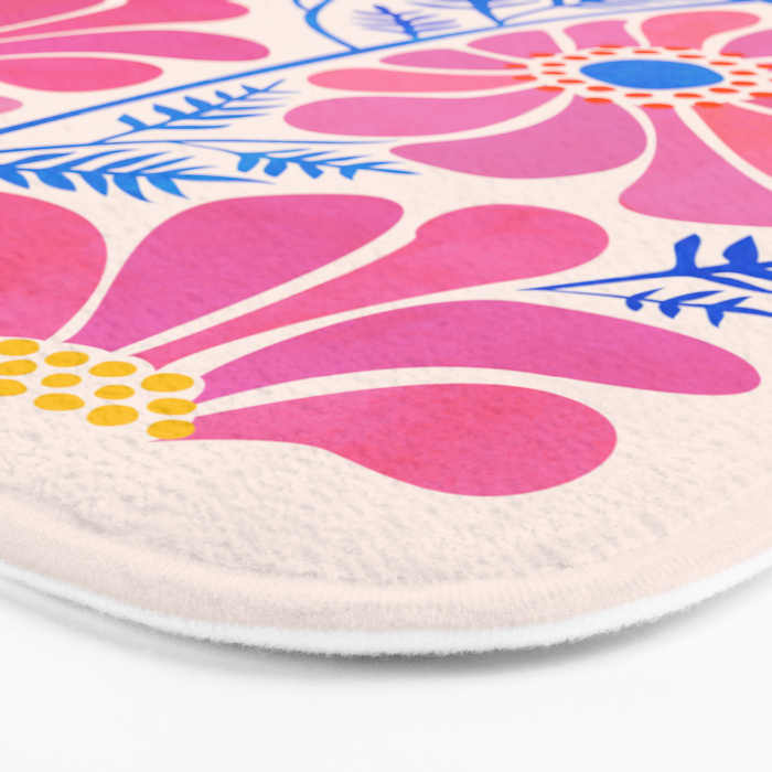 Pink Wildflowers - Floral Illustration Bath Mat Gallery Image 3