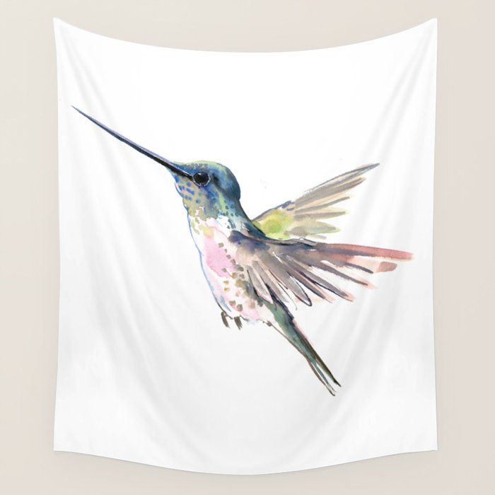 Flying Little Hummingbird Wall Tapestry