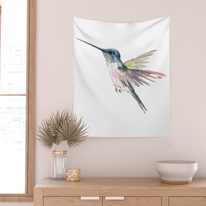 Flying Little Hummingbird Wall Tapestry Gallery Image 2