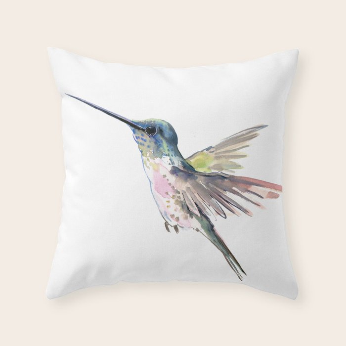 Flying Little Hummingbird Throw Pillow Gallery Image 1