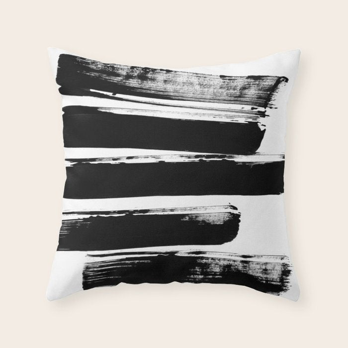 Stripes Black & White Minimalist Abstract Mid century Ink Art Dark Brush Strokes Throw Pillow Gallery Image 6