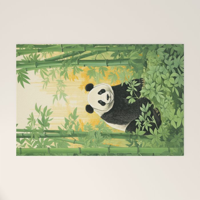 Smiling Panda Among Bamboo Welcome Mat Gallery Image 1