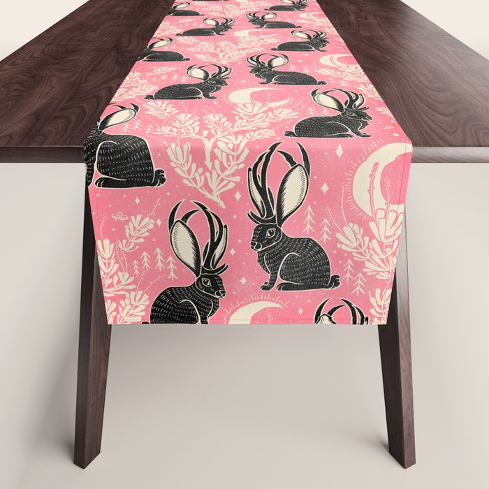 Jackalope - pink and black Table Runner Gallery Image 1