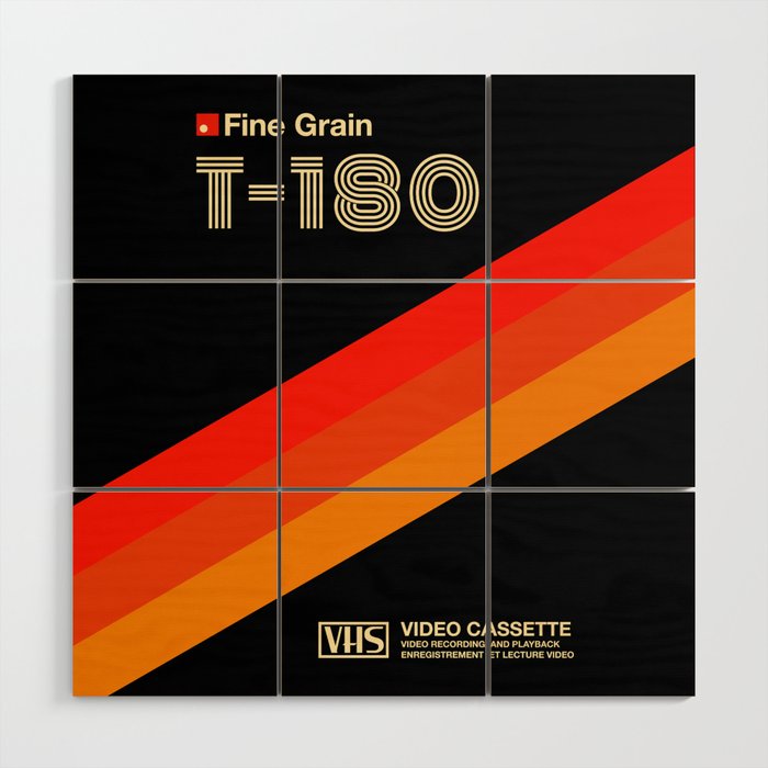 VHS cassette, case T-180 - retrowave poster, retrowave art Wood Wall Art Gallery Image 1