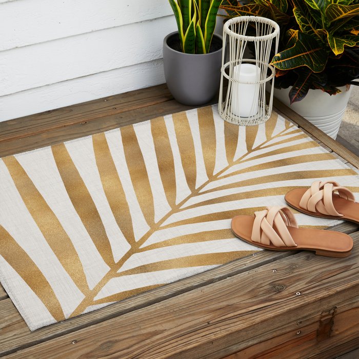 Metallic Gold Palm Leaf Outdoor Rug Gallery Image 2