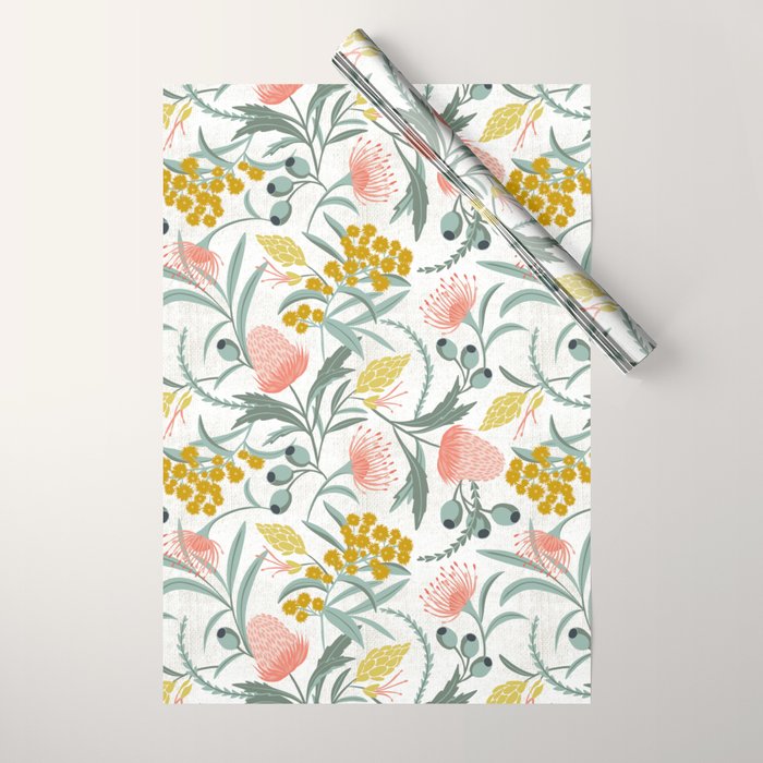 Flora Australis White Wrapping Paper Gallery Image 1