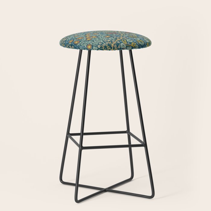 William Morris Vintage Blackthorn Bright Indigo Stool Gallery Image 1