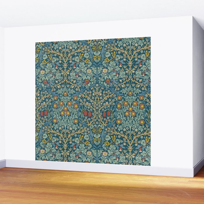 William Morris Vintage Blackthorn Bright Indigo Wall Mural Gallery Image 2