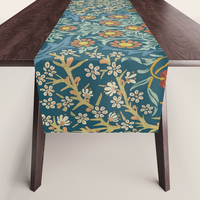 William Morris Vintage Blackthorn Bright Indigo Table Runner Gallery Image 1