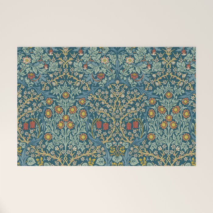 William Morris Vintage Blackthorn Bright Indigo Welcome Mat Gallery Image 1