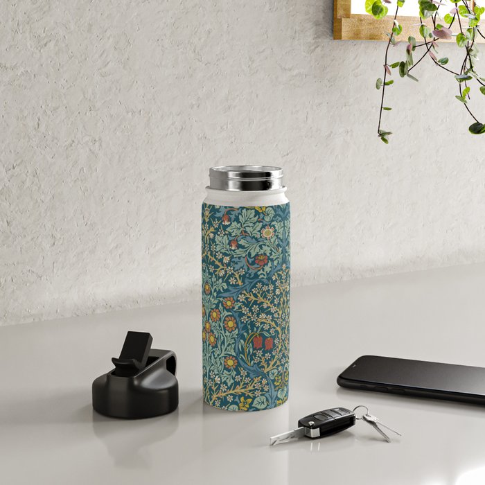 William Morris Vintage Blackthorn Bright Indigo Water Bottle Gallery Image 4