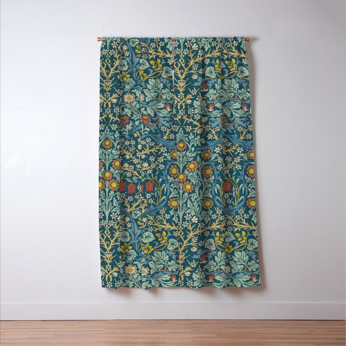 William Morris Vintage Blackthorn Bright Indigo Window Curtain Gallery Image 3