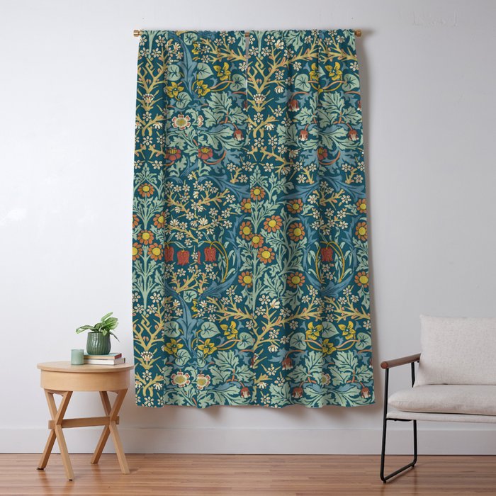 William Morris Vintage Blackthorn Bright Indigo Window Curtain Gallery Image 5
