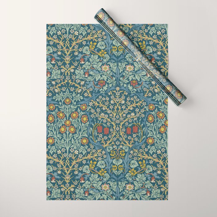 William Morris Vintage Blackthorn Bright Indigo Wrapping Paper Gallery Image 1