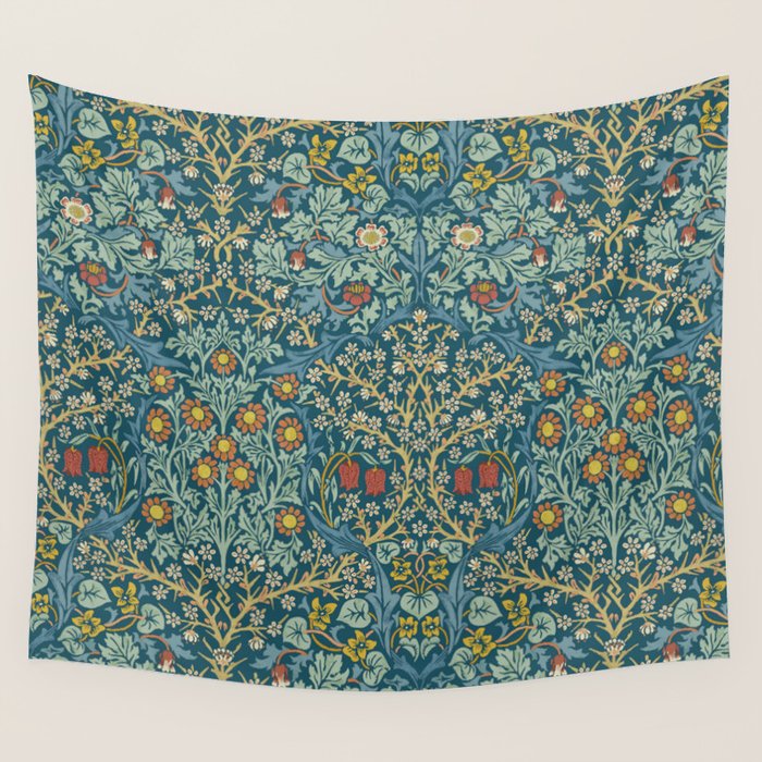 William Morris Vintage Blackthorn Bright Indigo Wall Tapestry Gallery Image 4