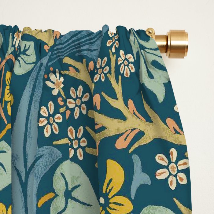 William Morris Vintage Blackthorn Bright Indigo Window Curtain Gallery Image 2