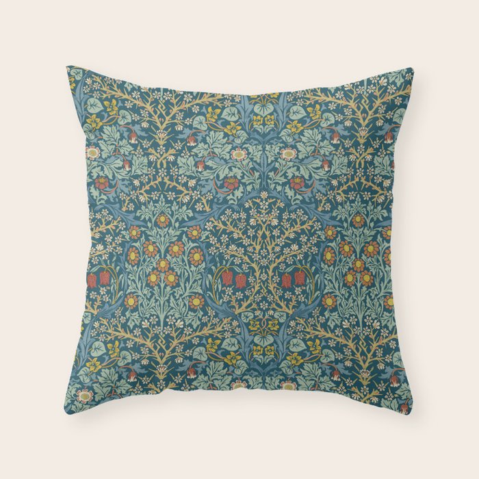 William Morris Vintage Blackthorn Bright Indigo Throw Pillow Gallery Image 6