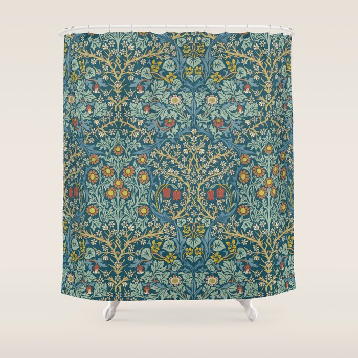 William Morris Vintage Blackthorn Bright Indigo Shower Curtain Gallery Image 1