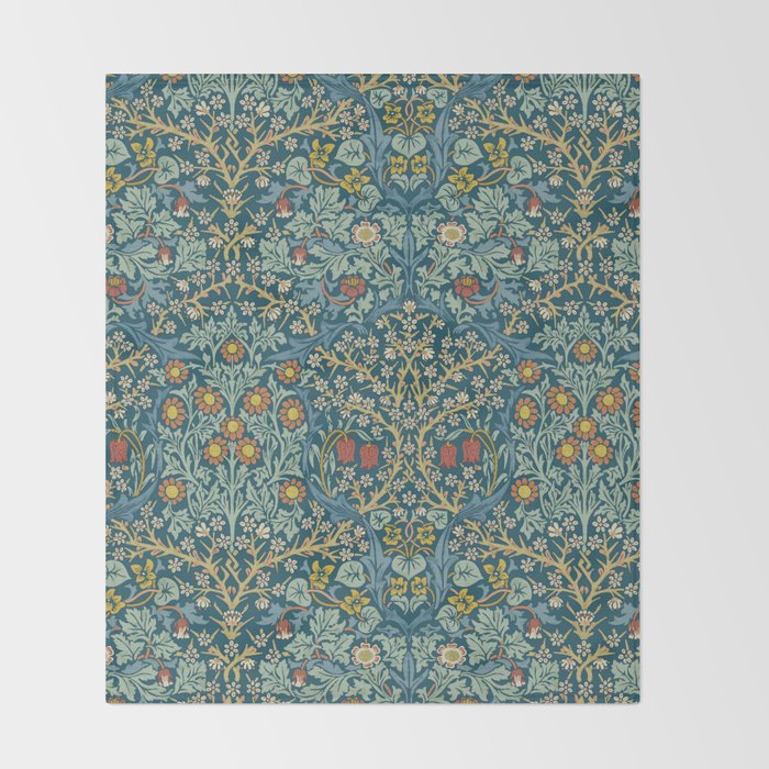 William Morris Vintage Blackthorn Bright Indigo Throw Blanket Gallery Image 2