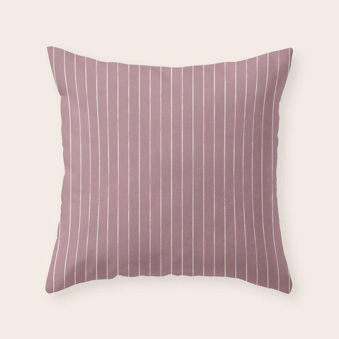 Romantic Botanica Coordinator - Thin Stripes in Rosewood Pink Throw Pillow Gallery Image 6