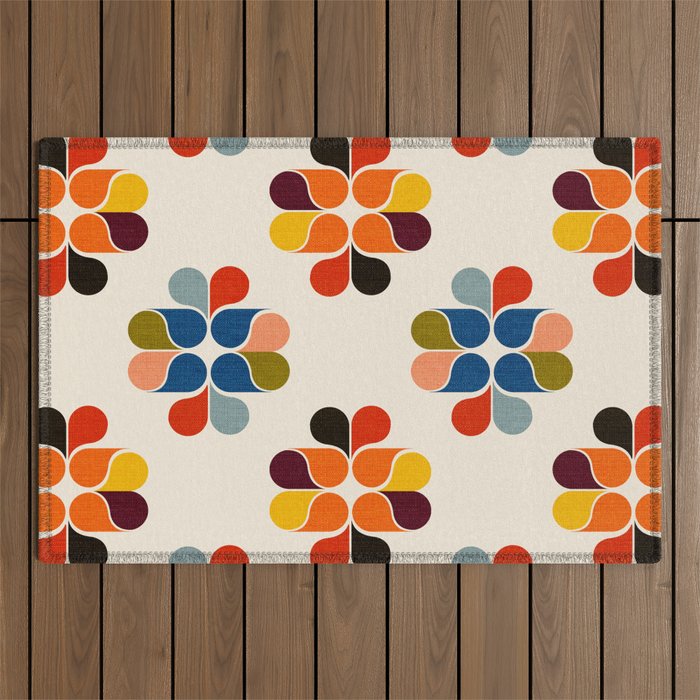 Mod Retro Floral Geometry in Multicolor Outdoor Rug Gallery Image 1