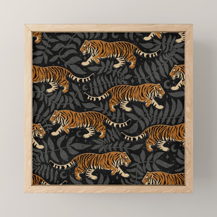 Tigers - black and charcoal  Mini Art Print Gallery Image 1