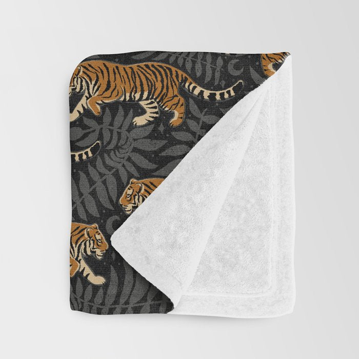 Tigers - black and charcoal  Throw Blanket Gallery Image 3