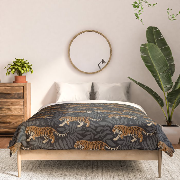 Tigers - black and charcoal  Comforter Gallery Image 3