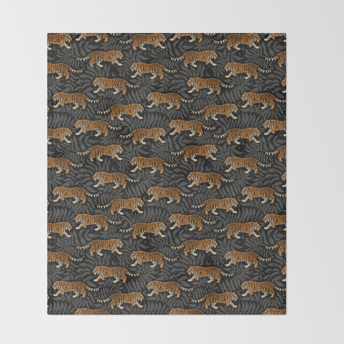 Tigers - black and charcoal  Throw Blanket Gallery Image 2
