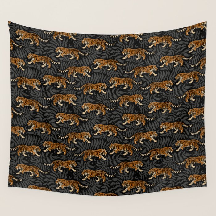 Tigers - black and charcoal  Wall Tapestry Gallery Image 4