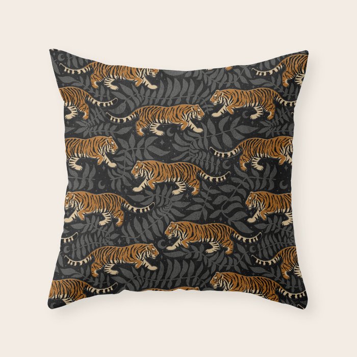 Tigers - black and charcoal  Throw Pillow Gallery Image 6