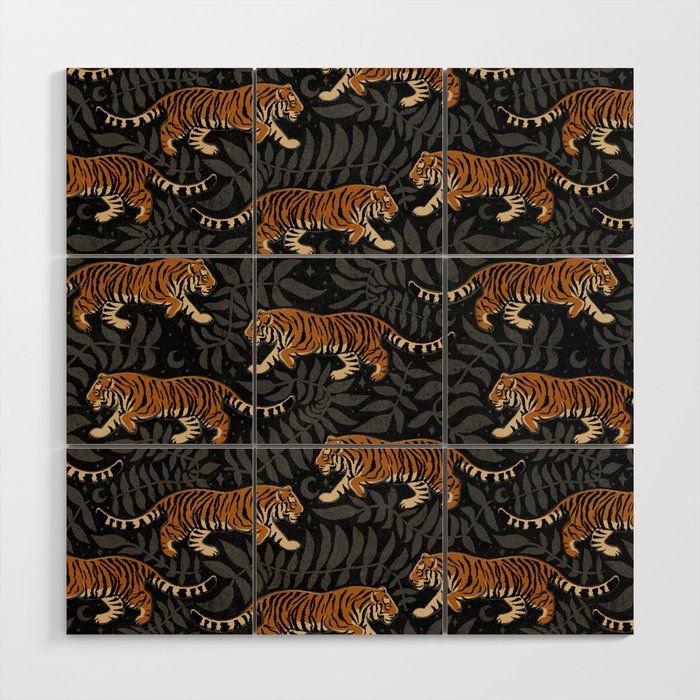 Tigers - black and charcoal  Wood Wall Art Gallery Image 1