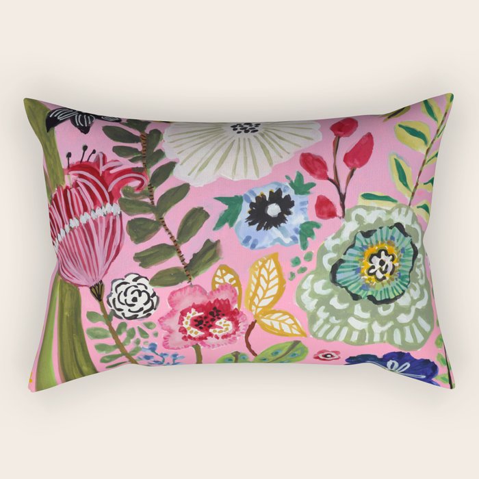Pink Garden Flowers Rectangular Pillow Gallery Image 1