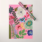 Pink Garden Flowers Wrapping Paper Gallery Image 1