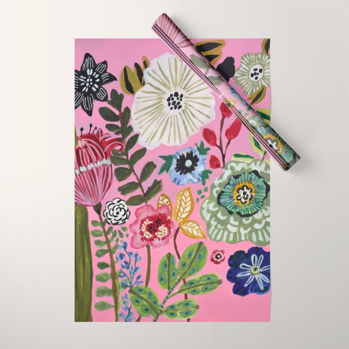 Pink Garden Flowers Wrapping Paper Gallery Image 1