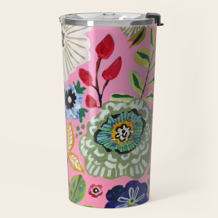 Pink Garden Flowers Travel Mug Gallery Image 2