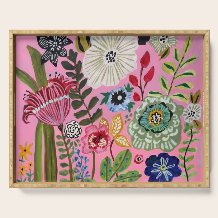 Pink Garden Flowers Serving Tray Gallery Image 1