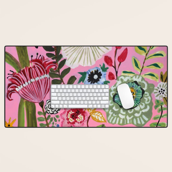 Pink Garden Flowers Desk Mat Gallery Image 1